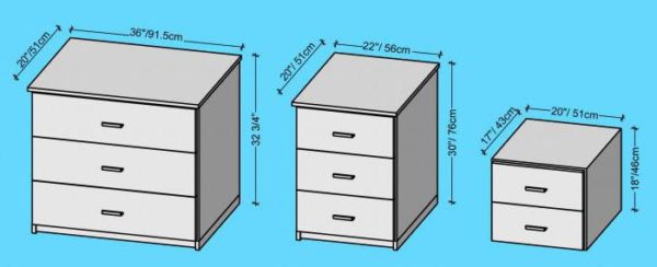 Стандартные размеры прикроватных тумбочек