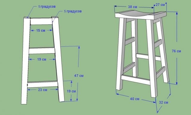 Схема деревянного барного стула с размерами