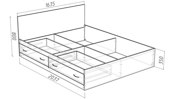 Чертеж кровати с выдвижными ящиками