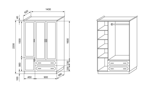 Чертеж распашного шкафа