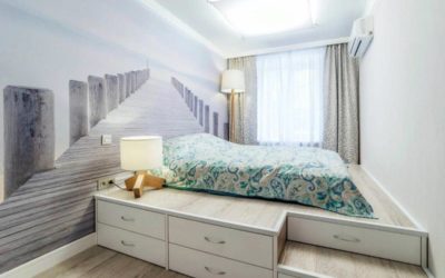 Кровать на подиуме с ящиками