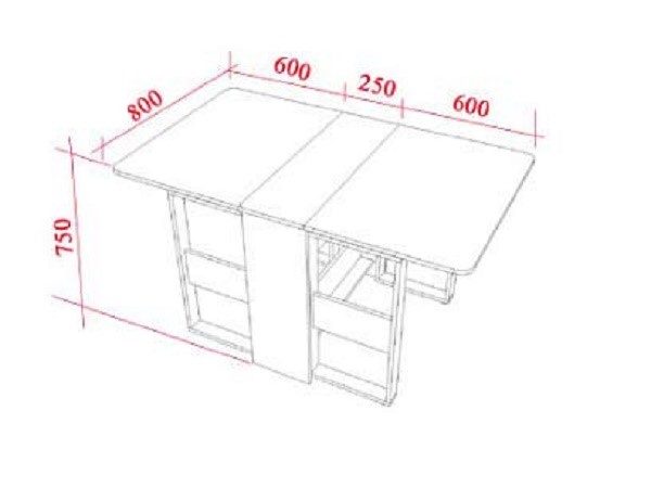 Чертеж будущего стола с размерами, представленный в миллиметрах