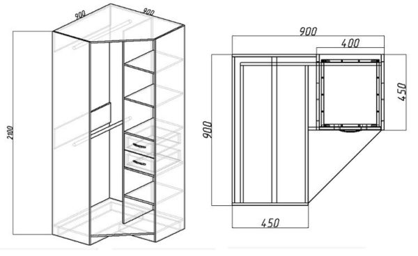 Чертеж углового шкафа