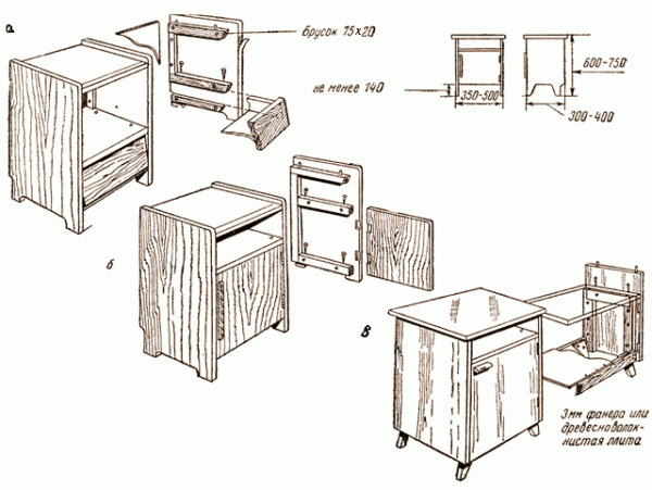 Чертеж прикроватной тумбы